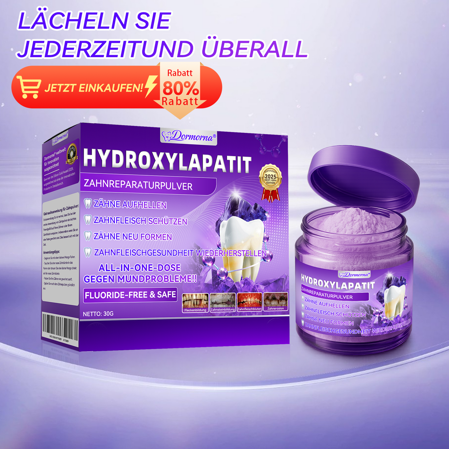 🎉 Neujahrs‑Angebot: 80 % RABATT ✨ Dormorna® Hydroxylapatit‑Zahnreparaturpulver 🦷