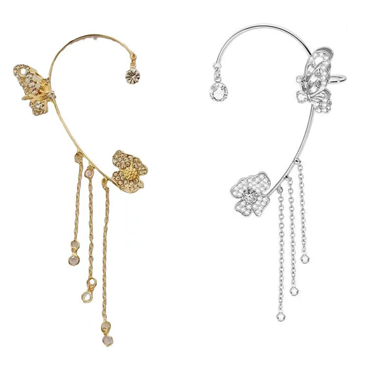 （Elegant und bequem, kein Ohrloch erforderlich）🌸🦋 – 𝐂𝐙𝐓𝐈𝐂𝐋𝐄® Schlichte Ohrclips mit Schmetterlings- und Blumenmotiv & Quasten （Letzter Tag Sonderangebot – 80% Rabatt 🔥）
