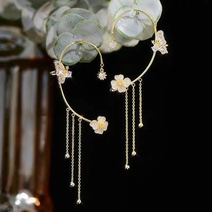 （Elegant und bequem, kein Ohrloch erforderlich）🌸🦋 – 𝐂𝐙𝐓𝐈𝐂𝐋𝐄® Schlichte Ohrclips mit Schmetterlings- und Blumenmotiv & Quasten （Letzter Tag Sonderangebot – 80% Rabatt 🔥）