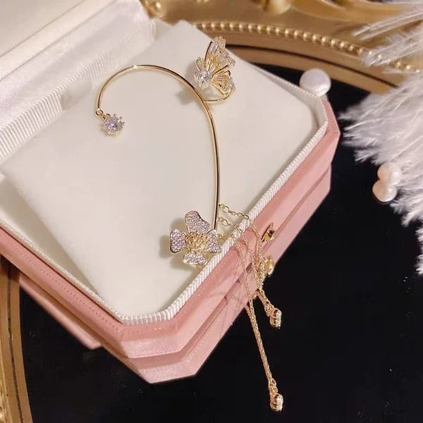 （Elegant und bequem, kein Ohrloch erforderlich）🌸🦋 – 𝐂𝐙𝐓𝐈𝐂𝐋𝐄® Schlichte Ohrclips mit Schmetterlings- und Blumenmotiv & Quasten （Letzter Tag Sonderangebot – 80% Rabatt 🔥）