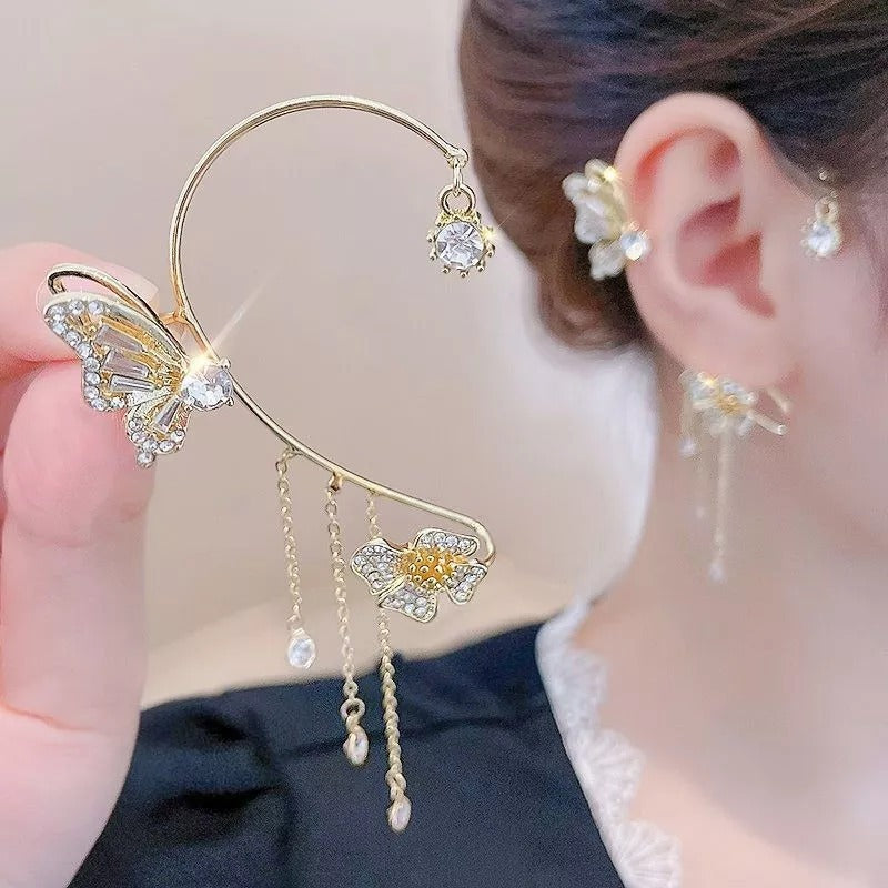 （Elegant und bequem, kein Ohrloch erforderlich）🌸🦋 – 𝐂𝐙𝐓𝐈𝐂𝐋𝐄® Schlichte Ohrclips mit Schmetterlings- und Blumenmotiv & Quasten （Letzter Tag Sonderangebot – 80% Rabatt 🔥）