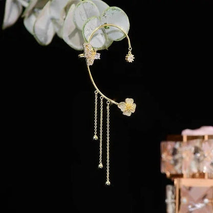 （Elegant und bequem, kein Ohrloch erforderlich）🌸🦋 – 𝐂𝐙𝐓𝐈𝐂𝐋𝐄® Schlichte Ohrclips mit Schmetterlings- und Blumenmotiv & Quasten （Letzter Tag Sonderangebot – 80% Rabatt 🔥）